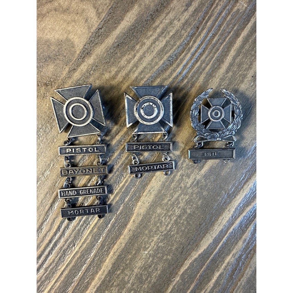 Vintage Gemsco US Army Marksmanship Badges Set Expert Sharpshooter Silver
